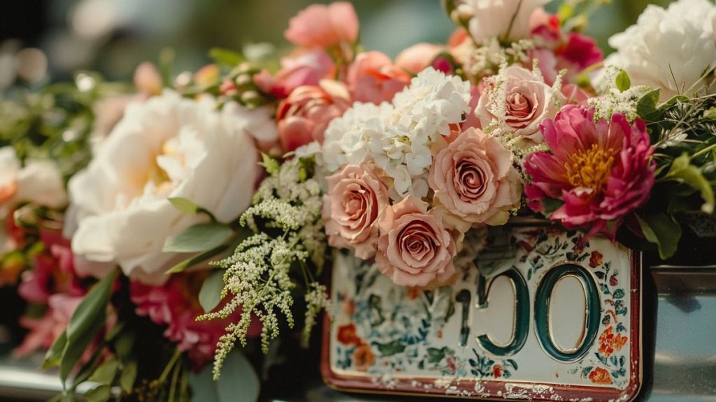 Personnalisation de plaques pour voiture de mariage élégante